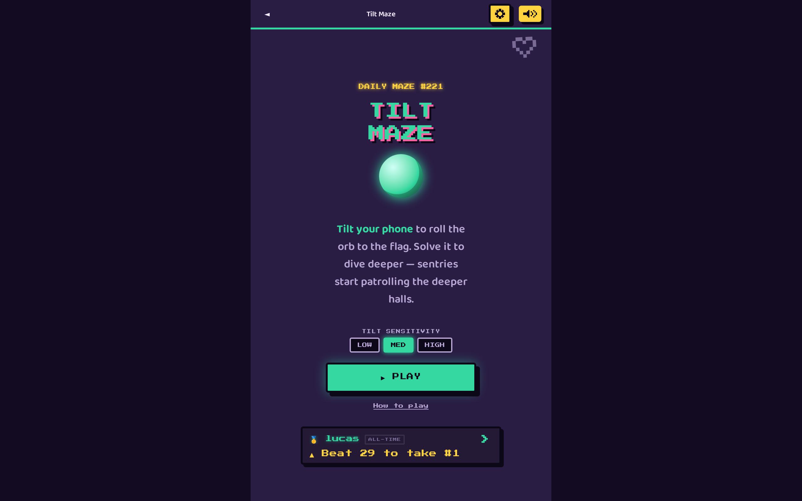 A game running: Tilt Maze, one of the forty.